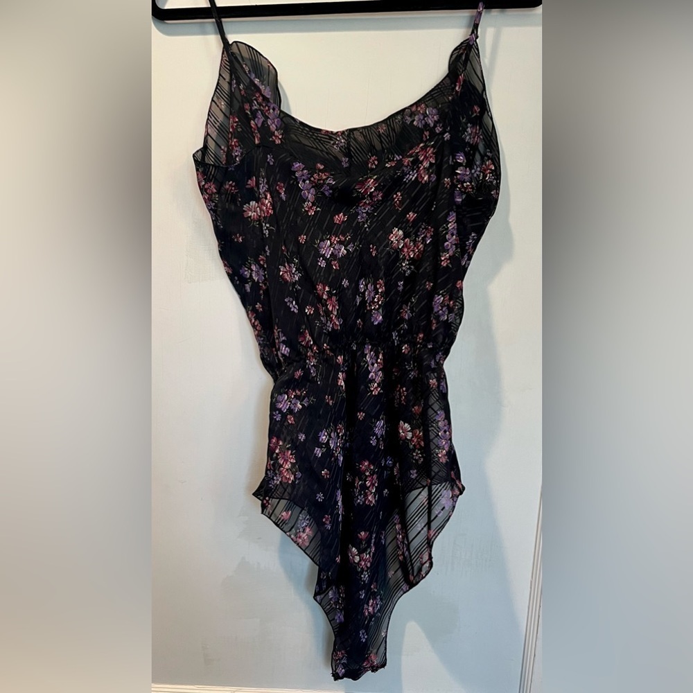 Vintage Saks Fifth Avenue Black Sheer Lingerie Floral Bodysuit Size Large - Picture 2 of 6
